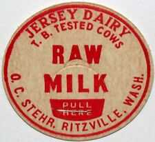 Vintage milk bottle cap JERSEY DAIRY Raw Milk O C Stehr Ritzville Washington picture