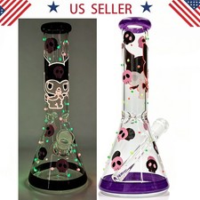 Hookah 10in Glow in Dark Glass Bong Water Pipes Smoking Beaker bong w/14mm bowl picture