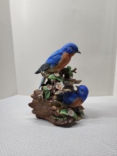 Vintage Porcelain Hand Painted Blue Bird On A Stump Figurine picture