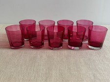 Vintage Art Deco Cranberry Flash Optic Cocktail Water Glasses Tumblers Set of 8 picture