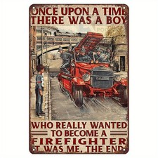 Vintage Firefighter Tin Metal Signs Wall Art Sign, Iron Fire Truck Decorative Pl picture