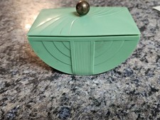 Art Deco GE 1933 Chicago Worlds Fair GE Vanity Trinket Box MINT GREEN RARE picture