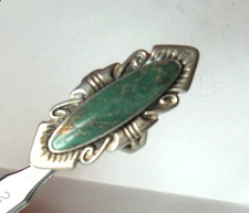 VTG WOMENS NAVAJO NATIVE AMERICAN RING 925 STERLING SILVER GREEN SZ 6.5 & 40mm picture
