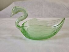 Art Dec 1930's  Green Pressed Glass Swan dish Antique, kitsch, Collectible  picture