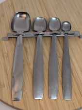Vintage Foley Stainless Steel Measuring Spoons Set 4 with Hanging Wall Rack USA picture