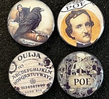 EDGAR ALLAN POE Set of 4 Locker/ Fridge  Magnets Handmade  picture