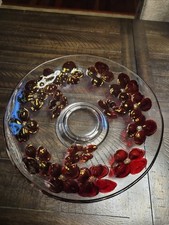 VTG Colony Glass Co. Dogwood Footed Center bowl Cranberry Flowers 13