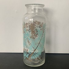 VTG Teal/Gold Glass Canister 50s 7” Decanter Apothecary MCM Collectible picture