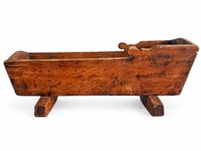 Antique Circa Early 1900s Wood  Primitive  Handmade Rocking Cradle for Doll picture
