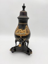 vintage C. Kurz & Co Tiel Dutch black & gold Hand painted pewter samovar W/base picture