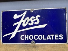 Vintage Original Foss Chocolates Porcelain Sign Baking Cobalt Blue Trade Mass. picture
