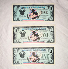 3 Vintage Disney Mickey Mouse 1$ Disney Dollar  Castle Design 1989-1990 picture