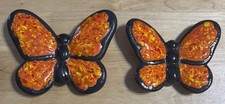 Vintage 1970s Pair OfHandmade Ceramic Psychedelic Butterfly 3D Wall Hangers 🔥 picture