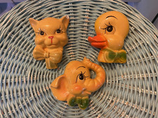 3 Vtg Chalkware Elephant Cat DUCK Head Face Wall Plaque NURSERY Anthropomorphic picture