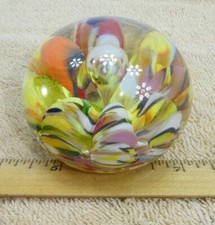 Vintage Joe St Clair Multi Colored Glass Paperweight Floral 1976 picture