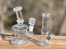 2 Pc Glass Water Pipe Set 5 Inch & 6 Inch Thick Heavy Bubbler Portable Bongs picture