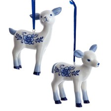 New Set Of 2 Delft Blue Porcelain Baby Deer Ornaments J7791 picture