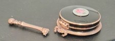 VTG Schildkraut Cloisonne Black Enamel Rose Pill Box Compact Mirror picture