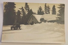 Antique RPPC Snow Scene Cabin Early Automobile Real Photo Postcard Winter Vintag picture