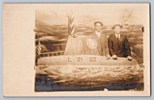 WWI Era Men Posing With Submarine Photo Studio Prop 1910s RPPC Postcard picture