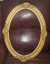 Large Antique Oval Gold Ornate Wood Gesso Victorian Picture Frame 23x17.5