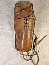 WW1 Era Leather Military Pouch Sleeve Antique Arsenal Stamp Laced Holster picture