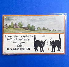 F.J. Owen Co. Halloween Postcard Black Cats Melody Greeting Dansville NY MPN 863 picture