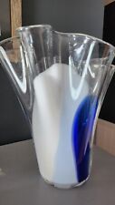 Alicja Vase Handmade Poland Art Glass Blue & White Hankerchief Wavy Ruffled picture