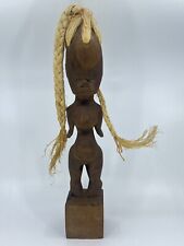 VTG 18” hand carved wooden Fertility statue African Goddess figurine Real Hair picture