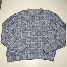 Vintage Royal North Mills Outfitters Blue White Geometric Knit Sweater USA Mens picture