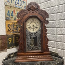 Antique Ansonia Gingerbread Mantel Clock With Oak Case  picture