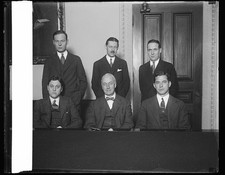Group Portrait Men Suits 1920s Boardroom Interior Black and White Photo picture
