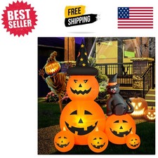 Bright LED 6 FT Halloween Inflatable Pumpkin and Cat - Spooky Outdoor Decoration picture