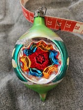 Vintage Large Teardrop Indent Glass Christmas Ornament  1960’s 3.75 Inch 2 In  picture