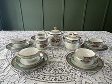 Noritake M 1930's Art Deco Floral Tea Set Cups Plates Pot Cream Sugar Lusterware picture