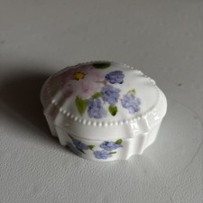 Vintage Handpainted Floral Milk Glass Vanity Trinket Box Victorian Embossed 2x3 picture
