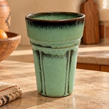 Vintage Frankoma Wagon Wheel Prairie Green 10-Ounce Red Clay Tall Tumbler 80C picture