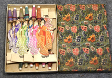 Vintage JAPANESE Paper Place Cards Hand Made and colored Geisha with Umbrella picture