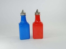 Vintage Vinegar Bottles from the 1960s Gemco Blue and Red Bottles Gemco-Ware picture