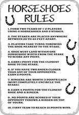 Horseshoes Rules Retro Metal Tin Sign Man Cave Wall Decorations Home Sign 12 X 8 picture
