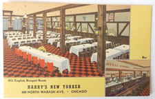 VTG 1940 CHICAGO IL Postcard Advertising HARRY'S NEW YORKER RESTAURANT & BAR M picture