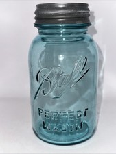 Antique Ball Mason Jar 1-qt Blue Zinc Lid 1900-23 picture