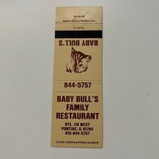 Baby Bull's Family Restaurant Pontiac IL Vintage Matchbook Cover SMB58-2 picture