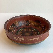 Norwegian Rosemaling Ale Bowl Large 11” Floral Turned Wood Vintage Antique Beer picture