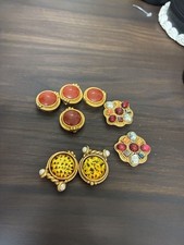Vintage Designer Gold Tone Shank Button Lot Gemstone Glass 8-Piece Set picture