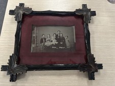 Antique Black Forest Carved Oak Leaf Victorian Frame w/ Sepia Family Photo picture