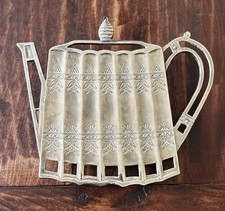 Vintage Godinger Silverplate Teapot Shaped Footed Engraved Trivet 7”x8.5” picture