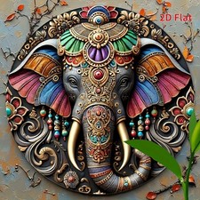 2D Flat, 1pc Vibrant Indian Elephant 8x8