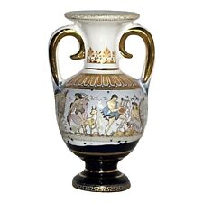 Cobalt White & Gold Vase Vintage Vase Hand Made In Greece W/ 24K Gold AROUSSI picture