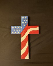 🇺🇸✝️ 3D Printed American Flag Christian Cross Wall Decor picture